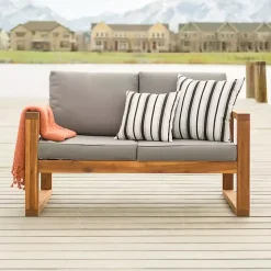 Brown Acacia Outdoor Loveseat with Cushions