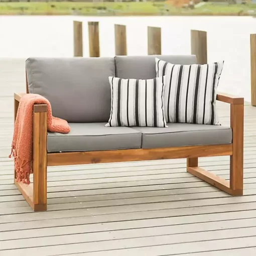 Brown Acacia Outdoor Loveseat with Cushions