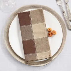 Brown Block Stitched Napkins, Set of 4