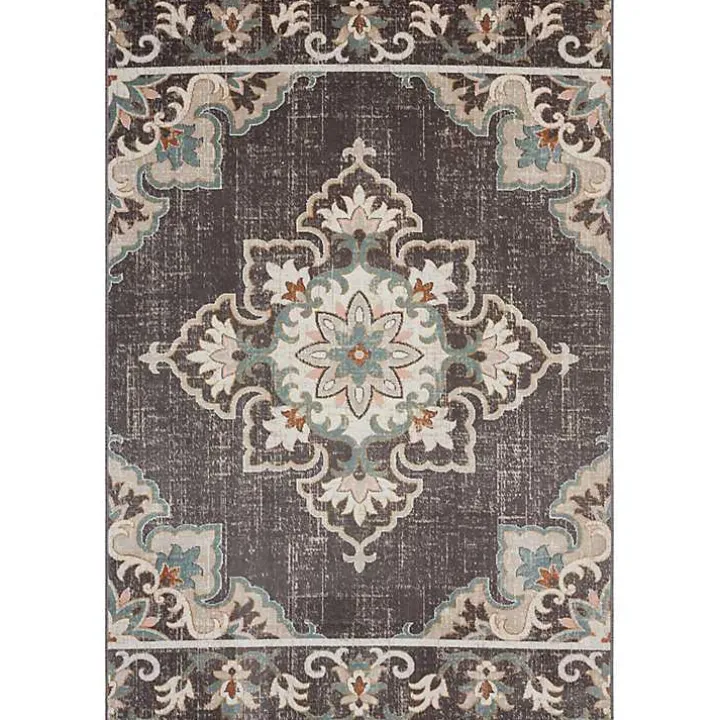 Brown Floral Medallion Outdoor Area Rug, 7x9