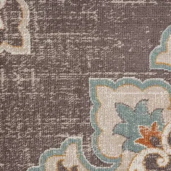 Brown Floral Medallion Outdoor Area Rug, 7x9