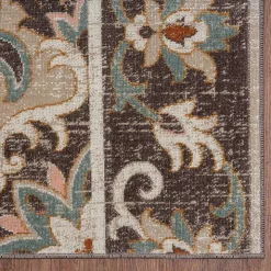 Brown Floral Medallion Outdoor Area Rug, 7x9