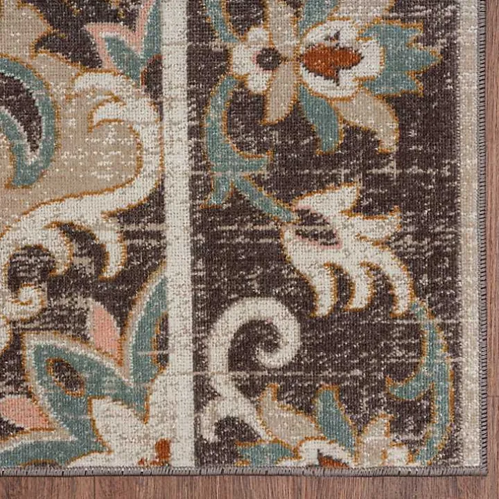 Brown Floral Medallion Outdoor Area Rug, 7x9