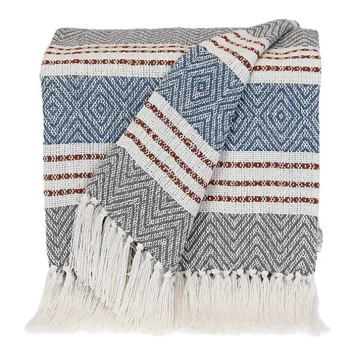 Brown Herringbone Multi Striped Throw
