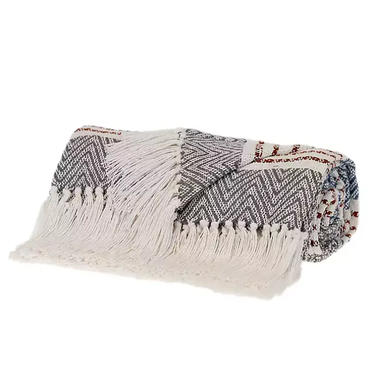 Brown Herringbone Multi Striped Throw