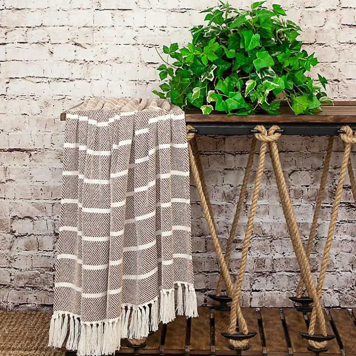 Brown Herringbone Striped Throw