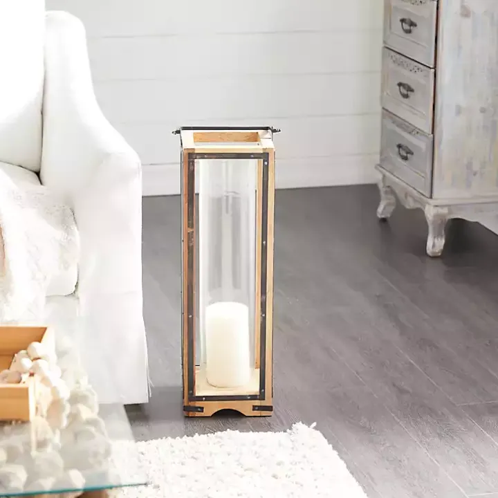 Brown Mango Wood Frame Lantern, 31 in.