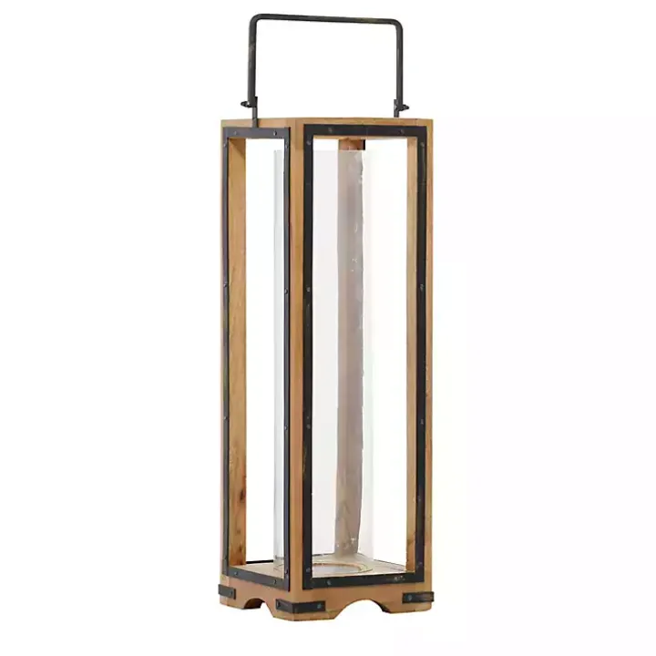 Brown Mango Wood Frame Lantern, 31 in.