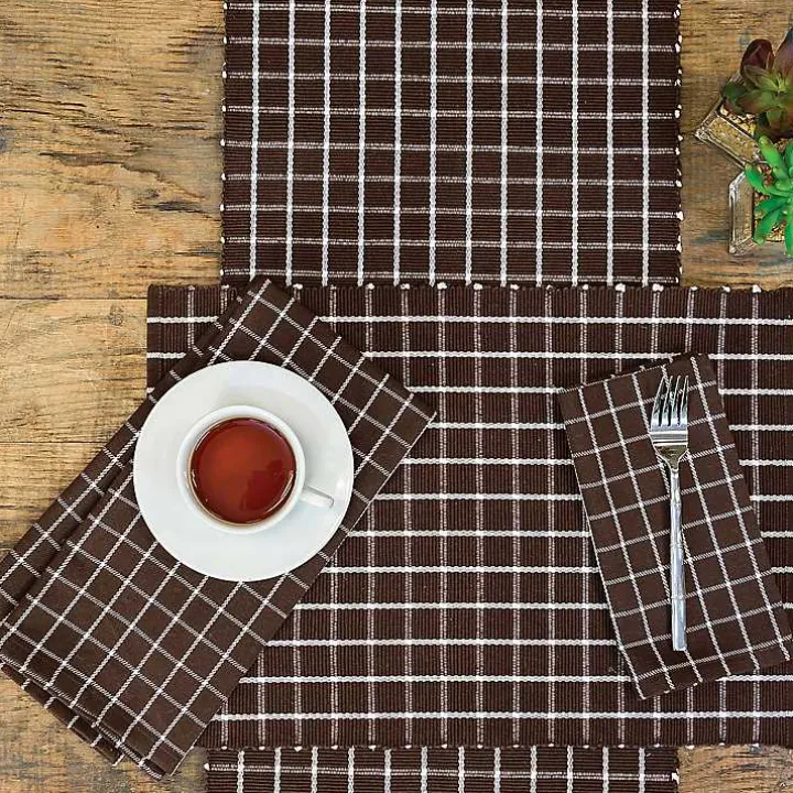 Brown Windowpane Plaid Table Runner