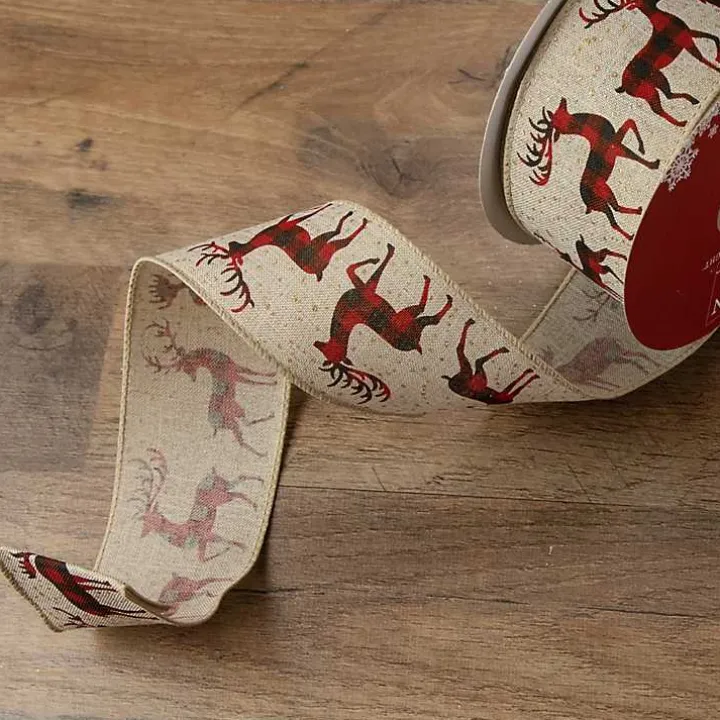 Buffalo Plaid Reindeer 16 yard Christmas Ribbon