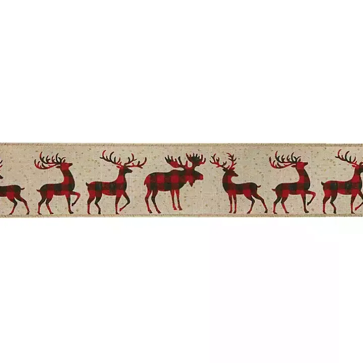 Buffalo Plaid Reindeer 16 yard Christmas Ribbon