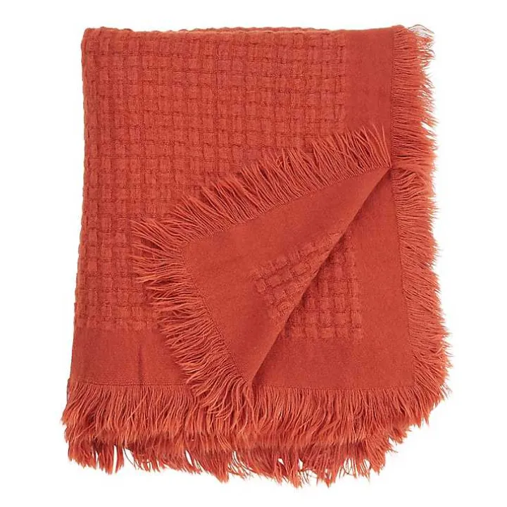 Burnt Orange Waffle Weave Throw Blanket