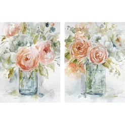 Cabbage Roses I & II Canvas Art Prints, Set of 2