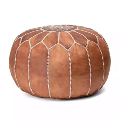 Camel Moroccan Leather Pouf