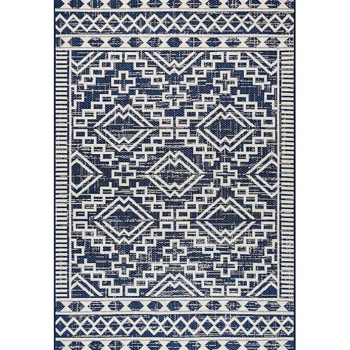 Cammie Blue Moroccan Tribal Outdoor Rug, 5x8