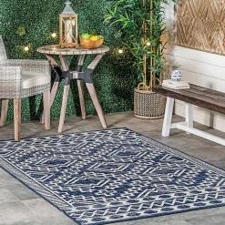 Cammie Blue Moroccan Tribal Outdoor Rug, 8x10