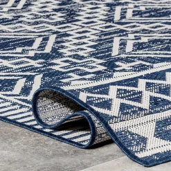 Cammie Blue Moroccan Tribal Outdoor Rug, 5x8