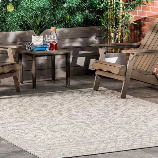 Cammie Gray Moroccan Geometric Outdoor Rug, 8x10