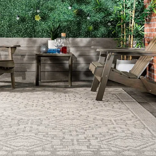 Cammie Gray Moroccan Geometric Outdoor Rug, 8x10