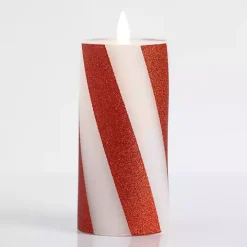Candy Cane Stripe LED Pillar Candle, 7 in.