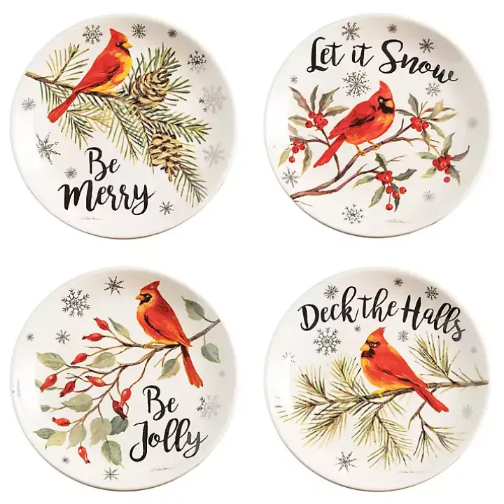 Cardinal Christmas Ceramic Plates, Set of 4