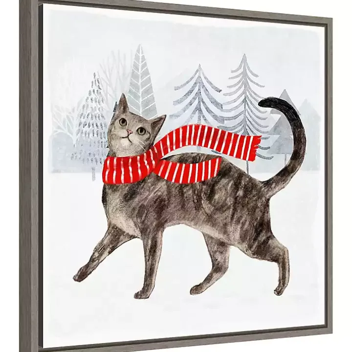 Cat with Red Scarf Christmas Canvas Wall Plaque