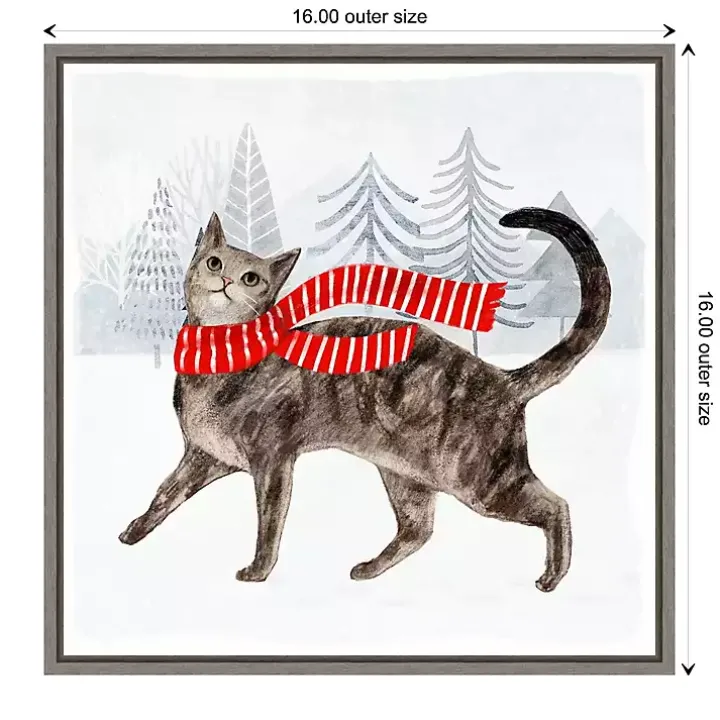 Cat with Red Scarf Christmas Canvas Wall Plaque