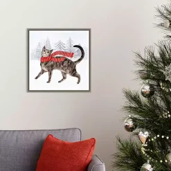 Cat with Red Scarf Christmas Canvas Wall Plaque