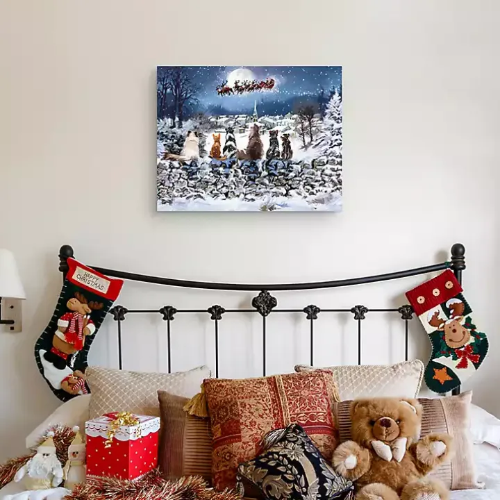 Cats Under Starry Sky Christmas Canvas Art Print