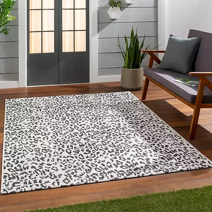 Cauli Black Leopard Print Outdoor Rug, 4x5