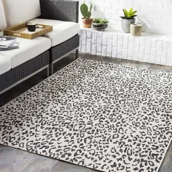 Cauli Black Leopard Print Outdoor Rug, 4x5