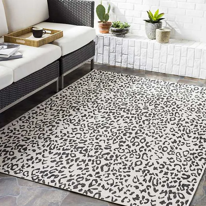 Cauli Black Leopard Print Outdoor Rug, 4x5