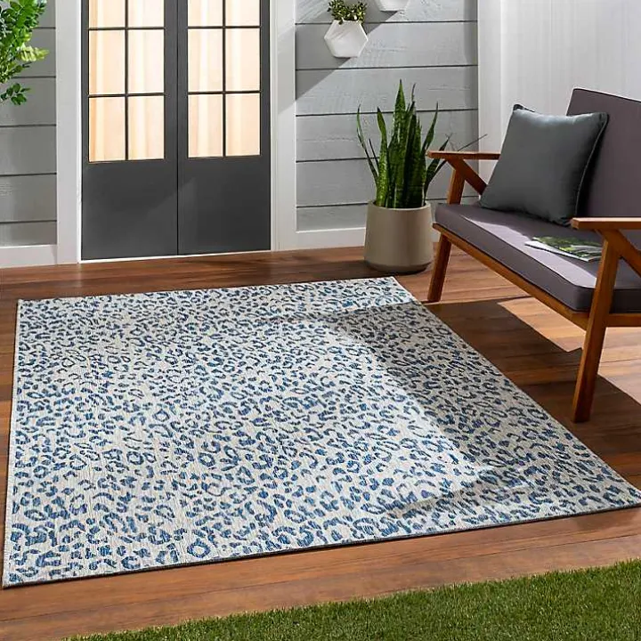 Cauli Blue Leopard Print Outdoor Rug, 7x10