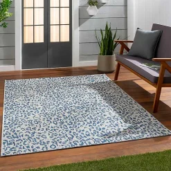 Cauli Blue Leopard Print Outdoor Rug, 8x12
