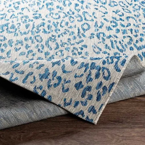 Cauli Blue Leopard Print Outdoor Rug, 5x7