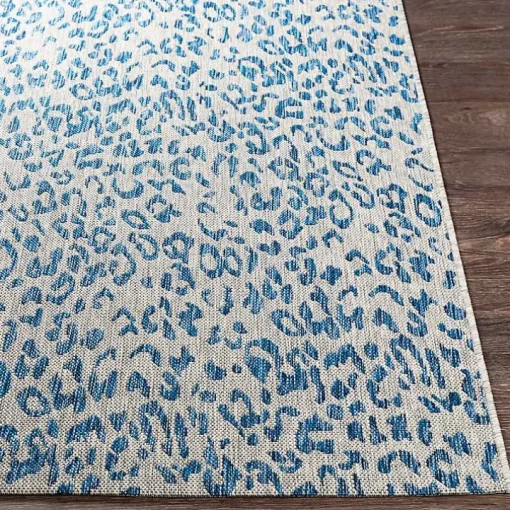 Cauli Blue Leopard Print Outdoor Rug, 8x12
