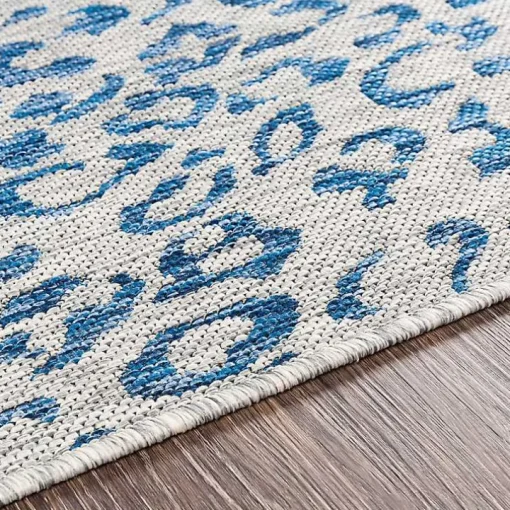 Cauli Blue Leopard Print Outdoor Rug, 8x12
