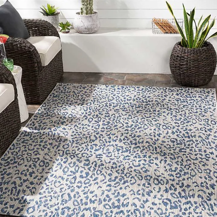 Cauli Blue Leopard Print Outdoor Rug, 7x10