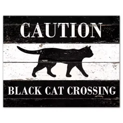 Caution Black Cat Crossing Halloween Canvas Print