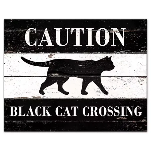 Caution Black Cat Crossing Halloween Canvas Print
