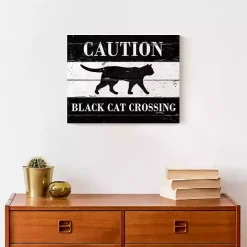 Caution Black Cat Crossing Halloween Canvas Print