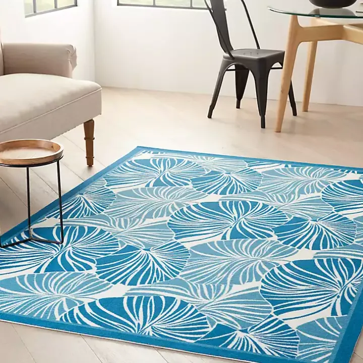 Cerulean Botanical Shells Outdoor Area Rug, 5x7