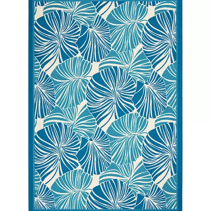 Cerulean Botanical Shells Outdoor Area Rug, 5x7