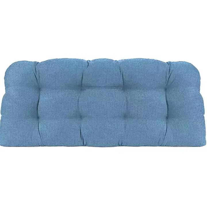 Chambray Blue French Outdoor Wicker Settee Cushion