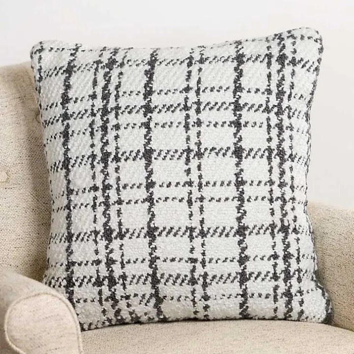Charcoal and White Boucle Plaid Pillow