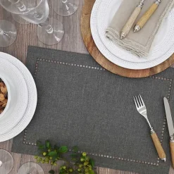 Charcoal Laser-Cut Hemstitch Placemats, Set of 4