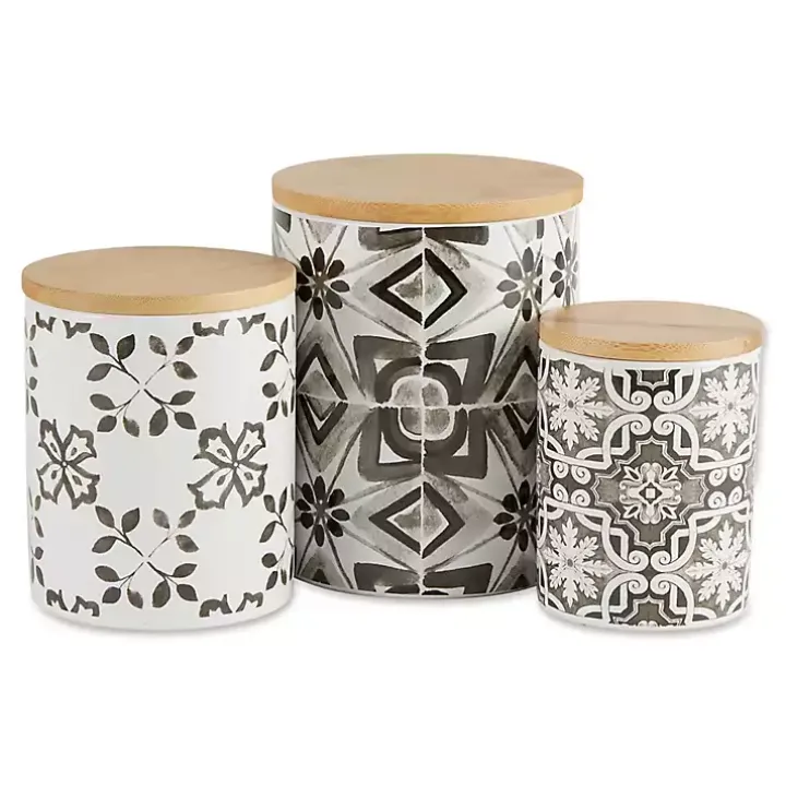 Charcoal Tile 3-pc. Bamboo Lid Jar Set
