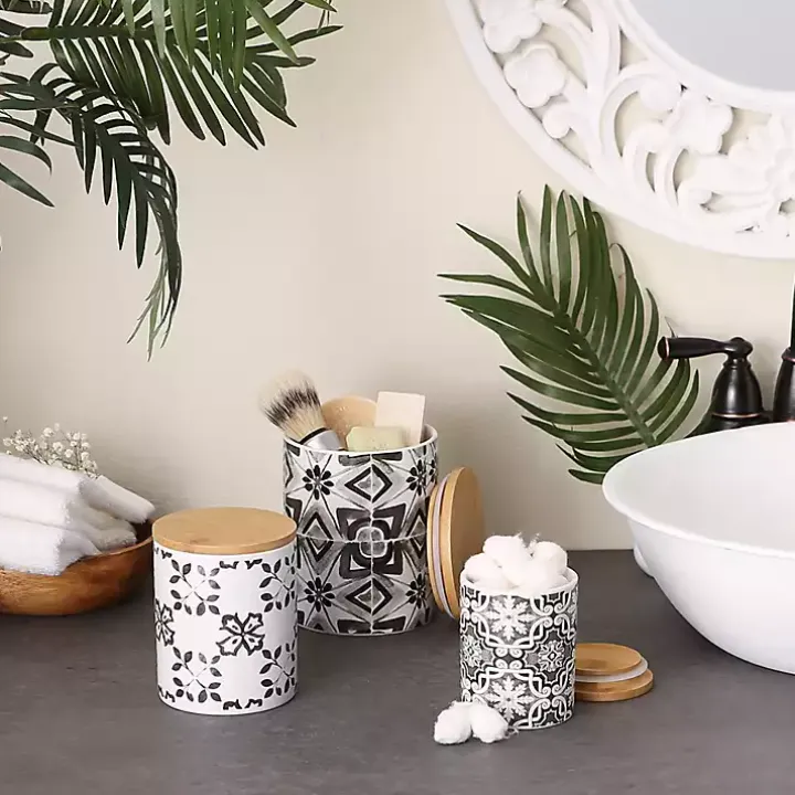 Charcoal Tile 3-pc. Bamboo Lid Jar Set