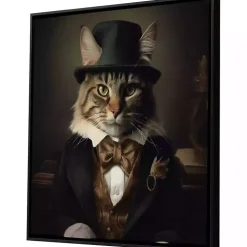 Charming Victorian Cat Framed Canvas Art Print