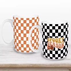 Checkered Spooky Season Halloween Mugs, Set of 2